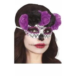 Antifaz de Catrina Flores Lilas y Negras