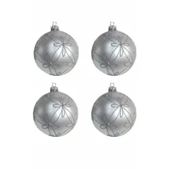4 Bolas de Navidad Plata Decoradas
