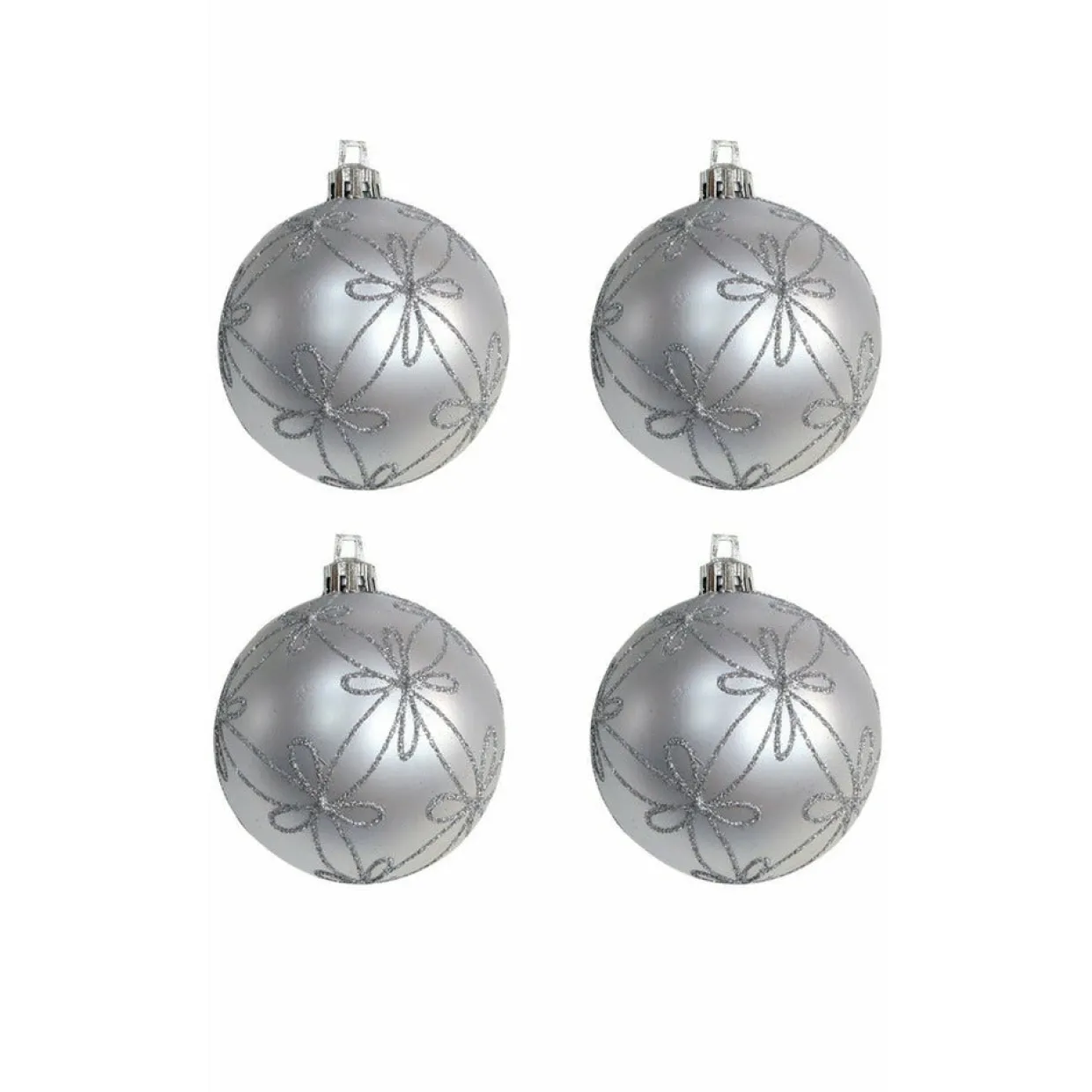 4 Bolas de Navidad Plata Decoradas