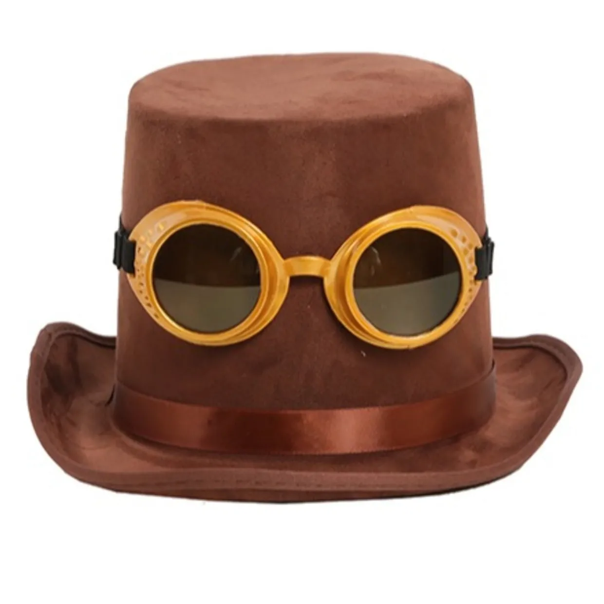 Chistera de Steampunk Marrón con Gafas