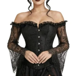 Corset Negro con Mangas Encaje