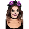 Diadema de Catrina Flores Lilas y Negras