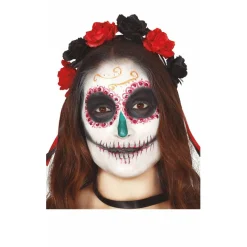 Diadema de Catrina Flores Rojas y Negras
