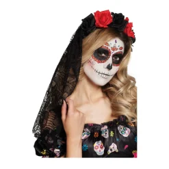 Diadema de Catrina Rosas con Velo