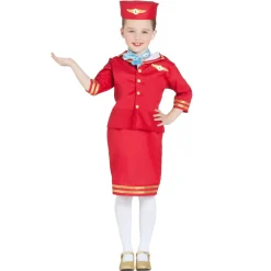 Disfraz de Azafata de Vuelo Rojo para niña