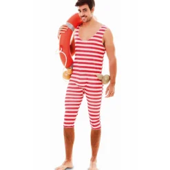 Disfraz de Bañista Rayas Rojas hombre