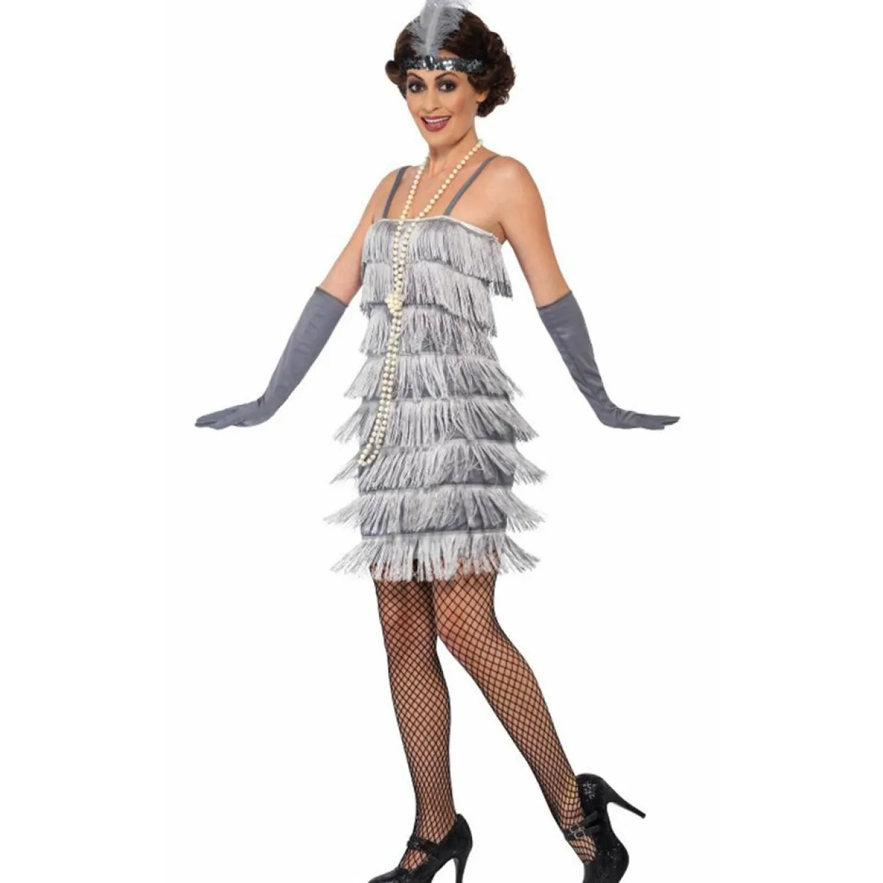Disfraz de Charleston Flapper Gris para mujer