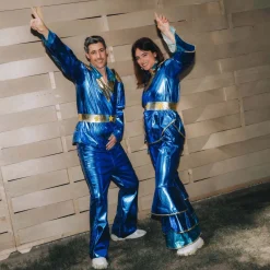 Disfraz de Disco Azul Años 70 para mujer