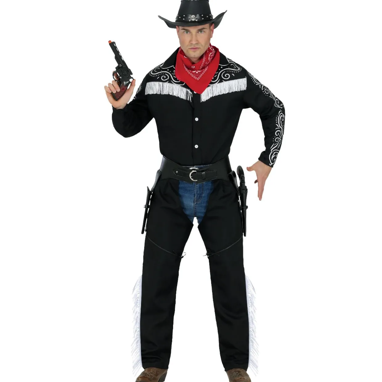 Disfraz de Vaquero Negro Flecos para hombre