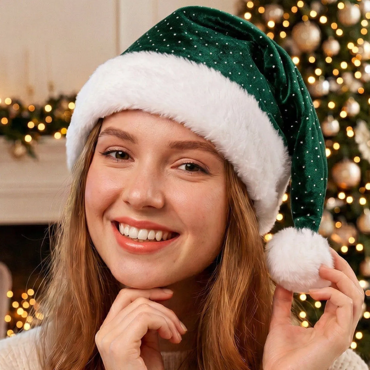 Gorro de Navidad Verde Brillos