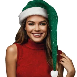 Gorro de Papá Noel Verde Largo Glitter