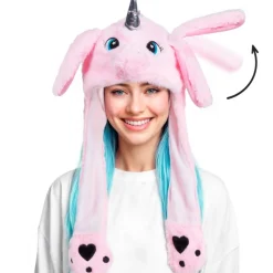 Gorro de Unicornio Rosa con Orejas Móviles y Luz
