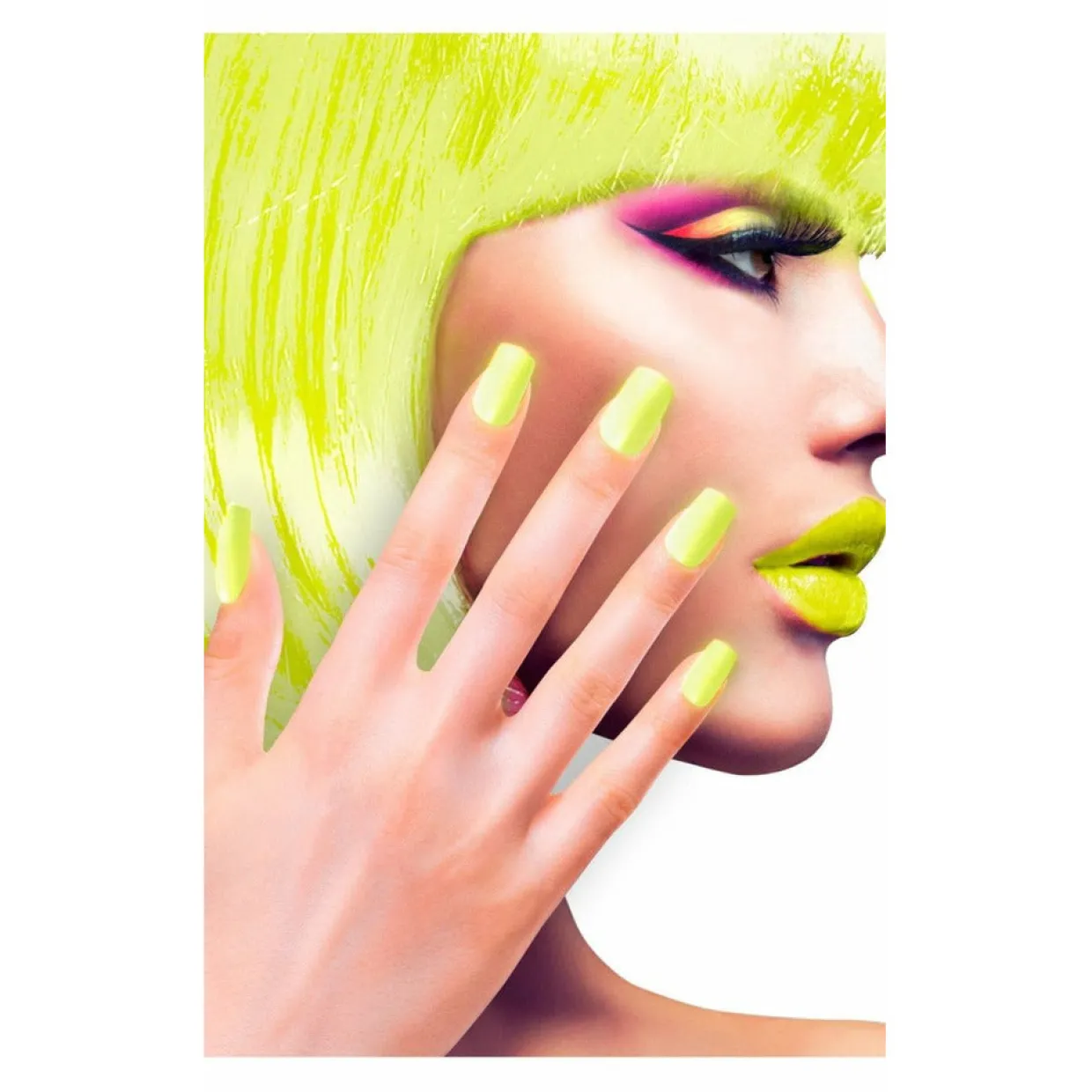 Kit 12 Uñas Amarillo Fluorescente