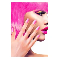 Kit 12 Uñas Fucsia Fluorescente