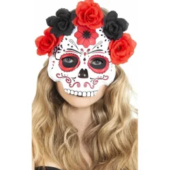 Máscara de Catrina Flores Rojas