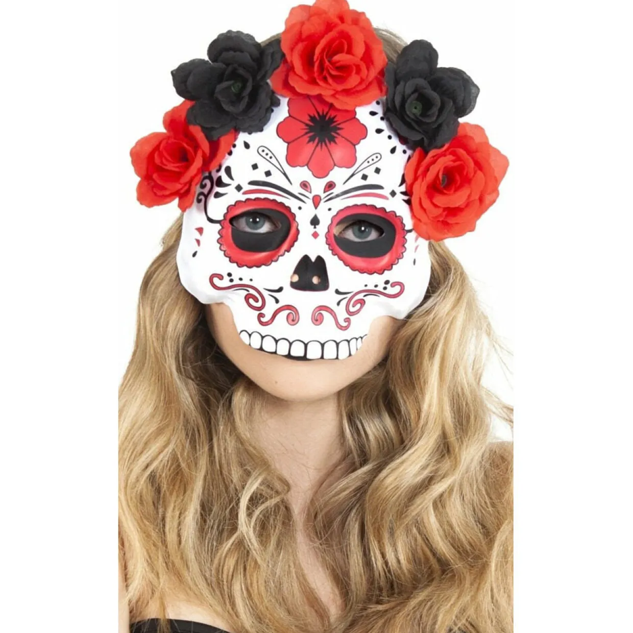 Máscara de Catrina Flores Rojas