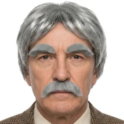Peluca Gris con Bigote y Cejas