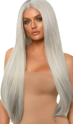 Peluca Gris Larga Deluxe