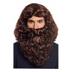 Peluca y Barba Ondulada Castaña