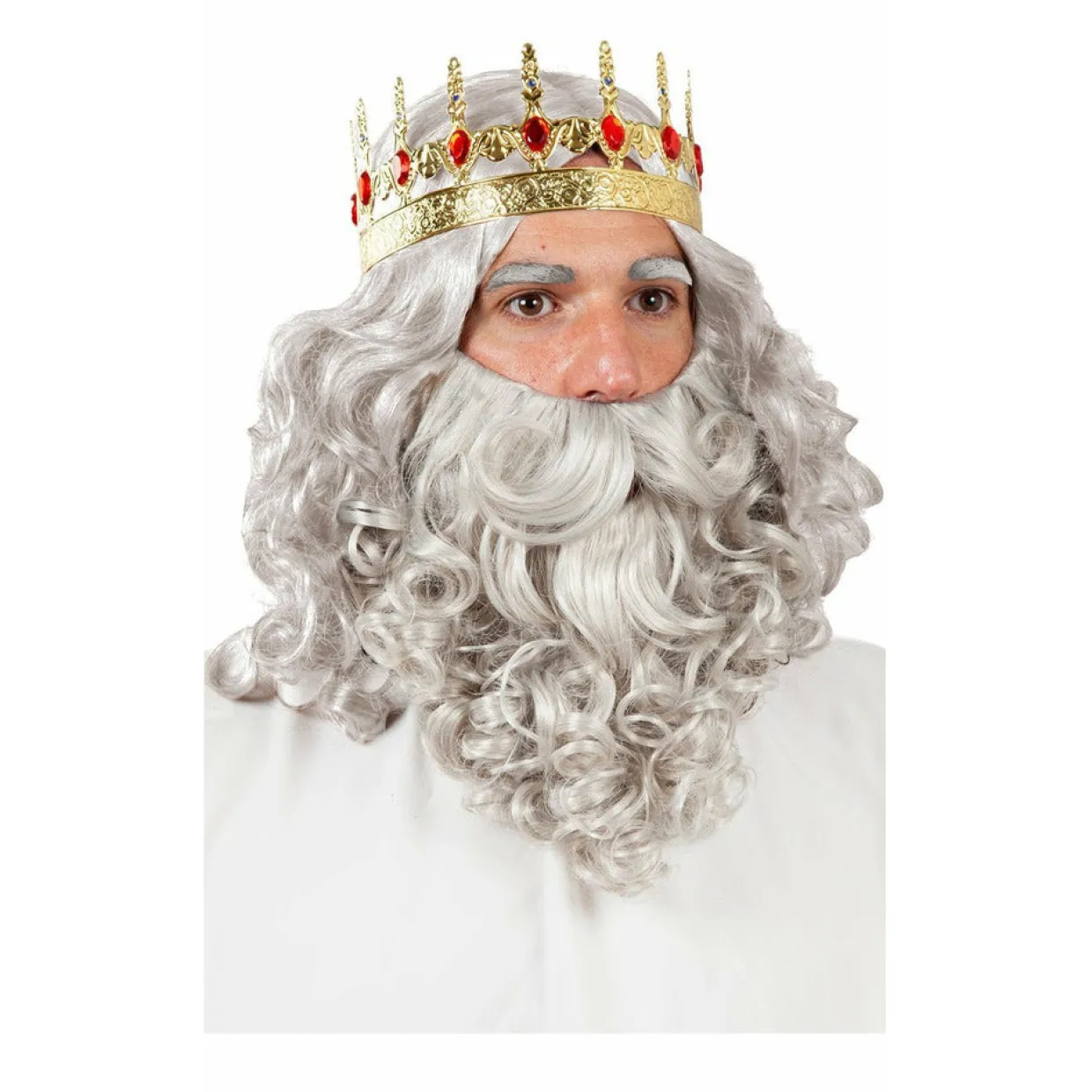 Peluca y Barba Rey Mago Deluxe Gris