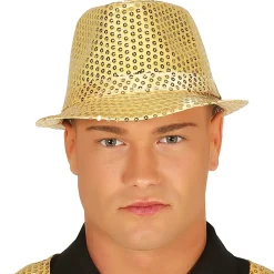 Sombrero de Gangster Dorado Lentejuelas Eco
