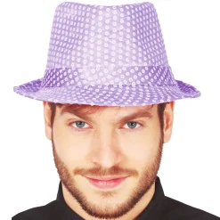 Sombrero de Gangster Lila Lentejuelas Eco