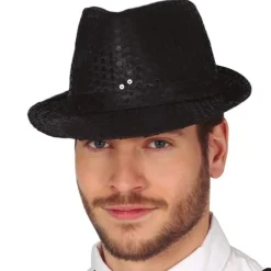 Sombrero de Gangster Negro Lentejuelas Eco