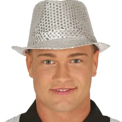 Sombrero de Gangster Plateado Lentejuelas Eco
