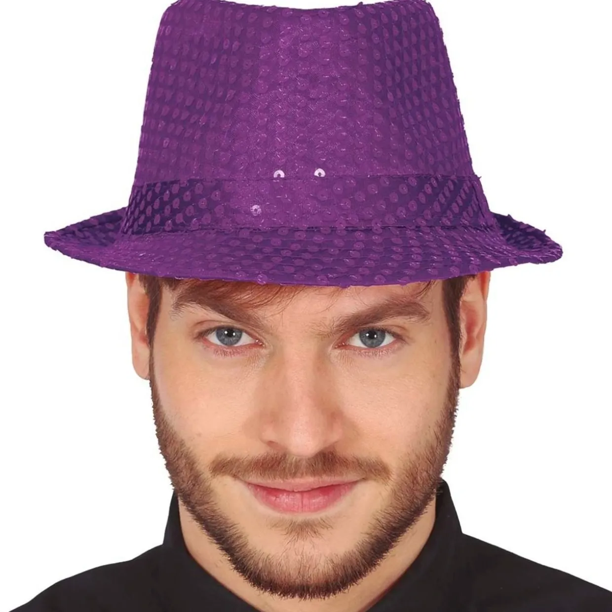 Sombrero de Gangster Violeta Lentejuelas Eco