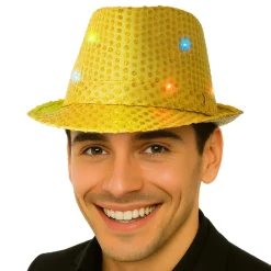 Sombrero de Lentejuelas Dorado con Luz