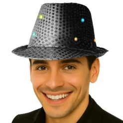 Sombrero de Lentejuelas Negro con Luz