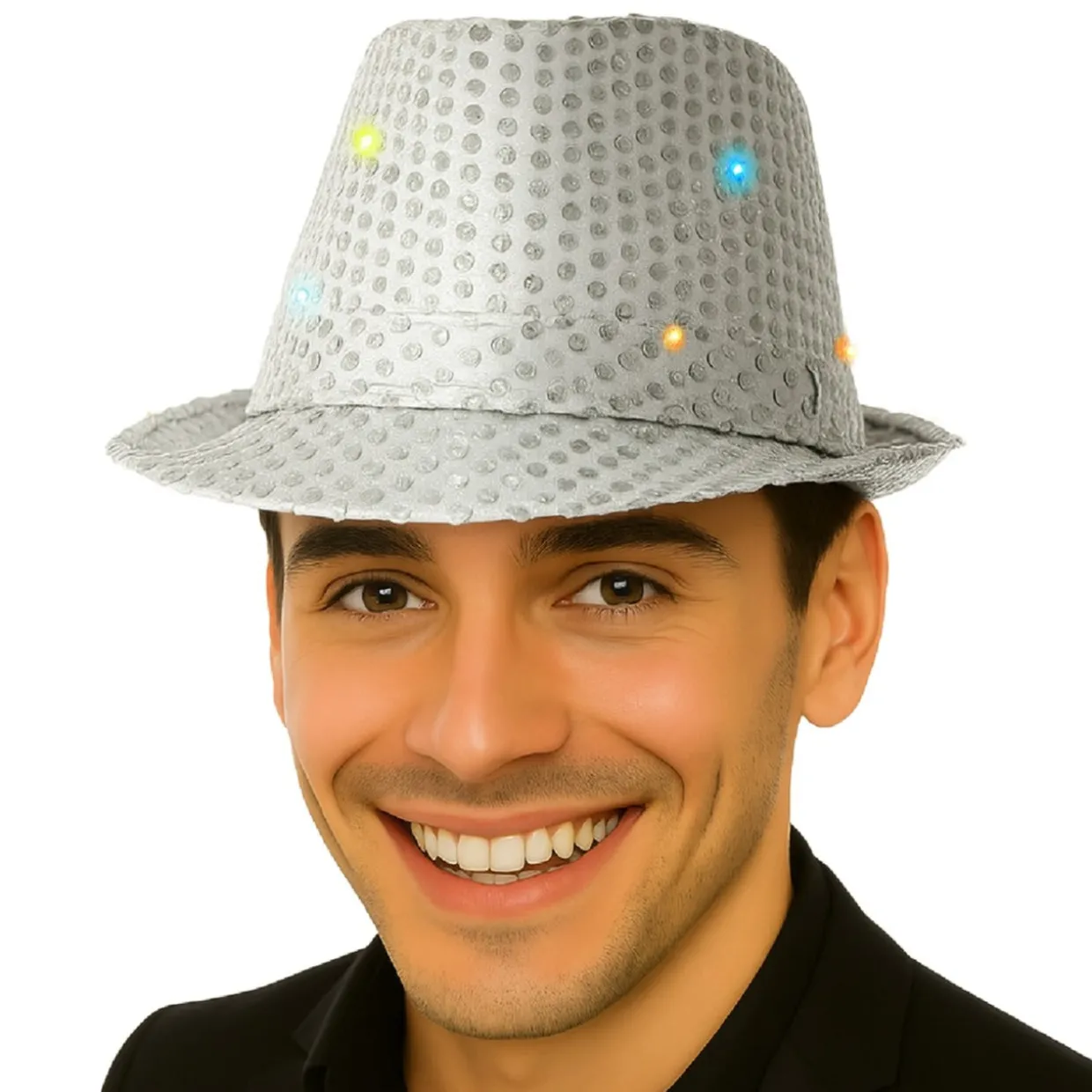Sombrero de Lentejuelas Plateado con Luz