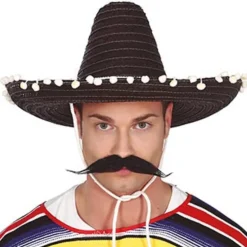 Sombrero Mexicano Negro Borlas